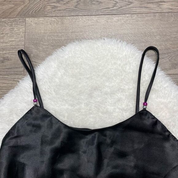 Le Chateau Nightgown Lingerie Satin Slip Dress Black Size Medium New With Tag - Picture 3 of 8